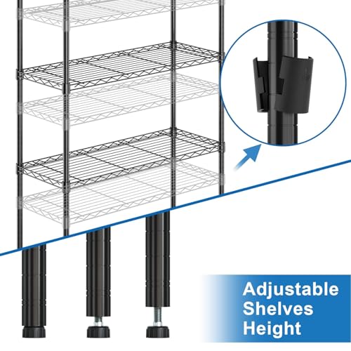 Image of Premium Heavy-Duty 3-Tier Black Metal Wire Storage Rack Shelf Organizer | Adjustable Multipurpose Freestanding Shelving Unit for Home, Office, Kitchen | Size 17 inch D x 27 inch W x 32 inch H Inch