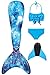 BOSKRU Meerjungfrauenflosse Mädchen Badeanzug - Meerjungfrau Flosse Bademode mit Bikini Set und Monoflosse, 4 Stück Set, Mehrfarbig (PS03), 130