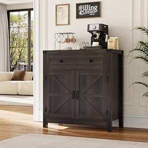 Hostack coffee bar cabinet kitchen storage cabinet modern farmhouse buffet sideboard with drawer and adjustable shelf barn door accent cabinet for kitchen dining room entryway dark brown  urban country home decor