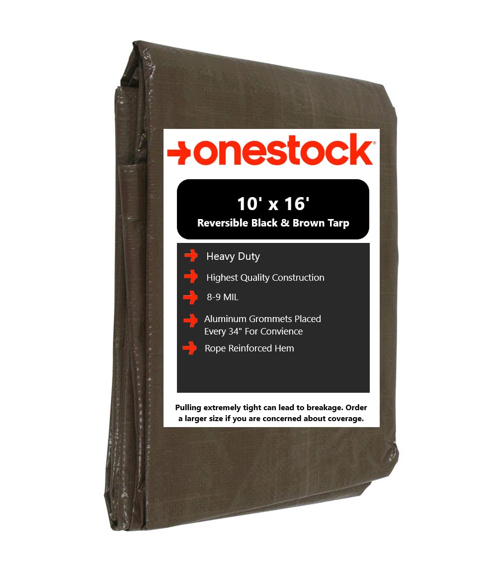 ProCover 10x16 Heavy Duty (8-9 Mil) Tarp, Weatherproof, Multi-Purpose, Black/Brown Reversible, Poly Tarp, Strong and Durable, Protect Floors & Furniture, Hang on Bushes Outdoors, Temporary Roof Tarp