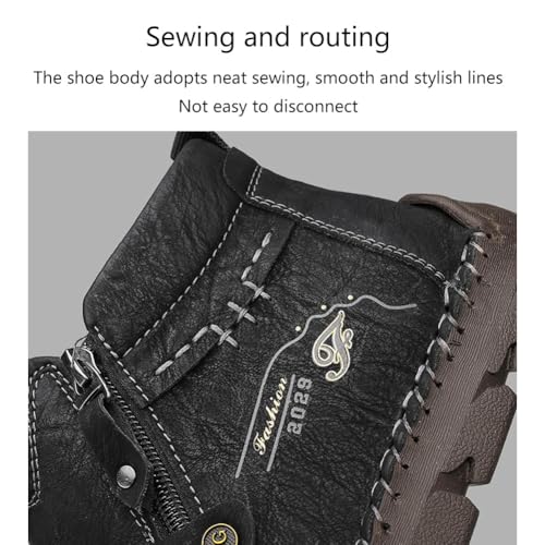 Stepthetop Motorcycle Boots, Stepthetop Boots Men, Men'S Hand-Stitched Leather Boots-Wide Toe, Waterproof, Anti-Slip3