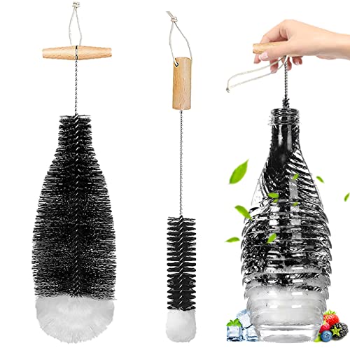 Goupillon Bouteille, 2 Pcs Brosse de Nettoyage, Brosse Bouteille Nettoyage Avancé, Brosse de Nettoyage Bouteilles à Bulles pour Bouteilles en Verre Thermos Biberons et Tasses Cover