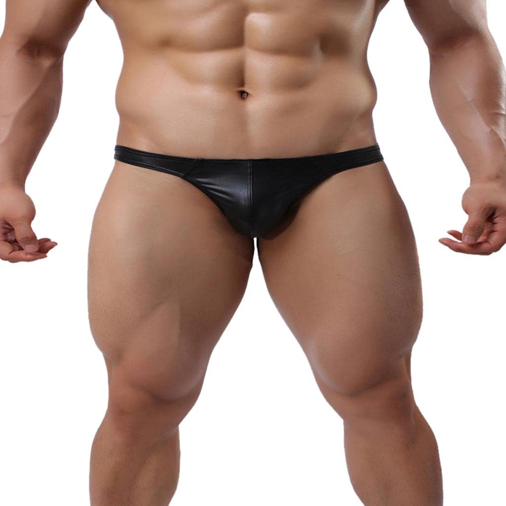 Men's Black Nylon Thong Briefs, Low-Rise Underwear, Soft and Stretchy, Size L-image-15