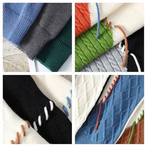 Mens Colorblock Jumper Cable Round Neck Casual Loose Large Size Fit Pullover Knit Warm Chunky Winter Sweaters3