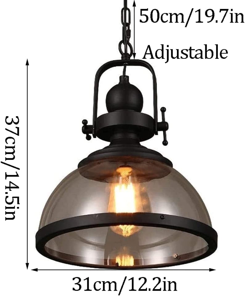 YUEGOO Chandeliers,Industrial Glass Chandelier,Metal Lamp,E27 Edison Vintage Hanging Light,for Kitchen Island Bedroom Dining Room Ceiling Decoration Lighting Fixtures