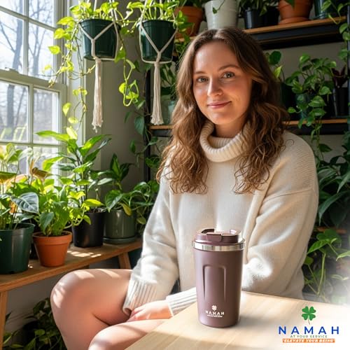 Image of Namah 380 ML Stainless Steel Travel Mug | Leakproof Travel Coffee Mug | Thermosteel Vacuum Insulated Coffee Mug for Hot & Cold | Reusable Coffee Travel Mug for Office, Car Cup Holder Friendly