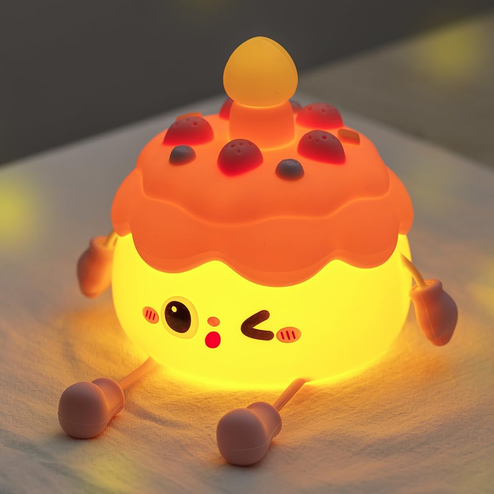 Cute Cake Night Light for Kids Squishy Silicone Cake LED Night Lamp