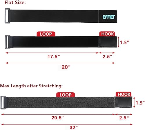 Miniatura 2 de Correa elástica de gancho y bucle para cables, correa ajustable para cables de sujeción mágica (negro, 20 pulgadas, 2 piezas)
