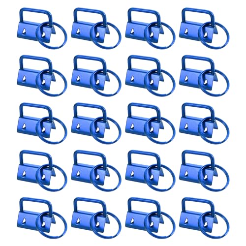 uxcell 20Pcs 25mm/ 1-inch Key Fob Hardware with Keychain Ring for Bag Webbing Wristlets Lanyards, Blue