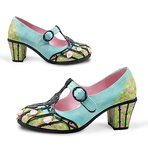 Image of Hot Chocolate Design Artistic Women's Mid Heel Strap Pumps | Block Heel Design, Vegan Faux-Leather Upper, Padded Footbed, Buckle Closure, Occasion Pumps for Women