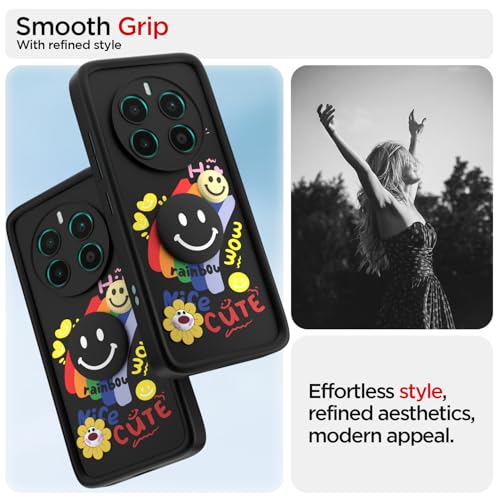 Image of Pikkme Back Cover for Realme 12 Plus 5G / P1 5G / Narzo 70 5G / 70 Pro 5G | Soft Silicone| Cute Rainbow Smile & 3D Cartoon Flower Design | Shockproof Raised Camera Protection Bumper Case (Black)