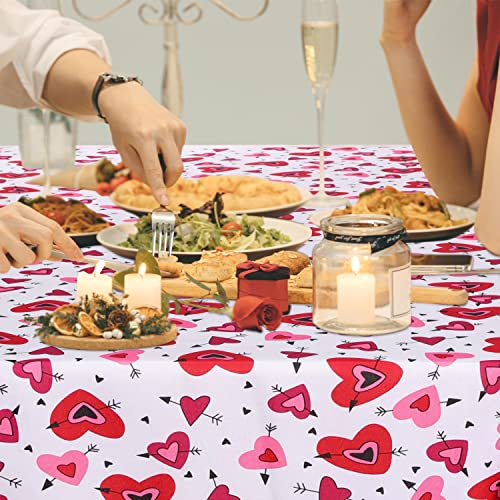 Saraflora Valentine's Day Table Cloth Hearts And Arrows- Rectangle Tablecloth 60X102 Inch- Stain And Water Resistant Table Cover For Anniversary/Valentine/Party/Wedding Decoration Use, Red & White #TOP5