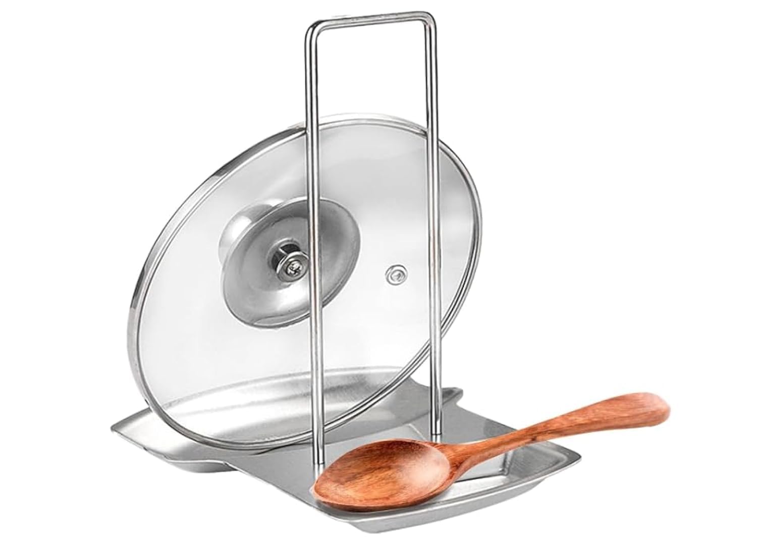 H HEBRONE Stainless Steel Spoon Rest with Lid Holder or, Pan Pot Cover Lid Rack, Heat-Resistant, Stainless Steel Home Kitchen Utensils HoldersSpoon and Lid Rest, Pot Lid Organizer. Kitchen Gift Item.