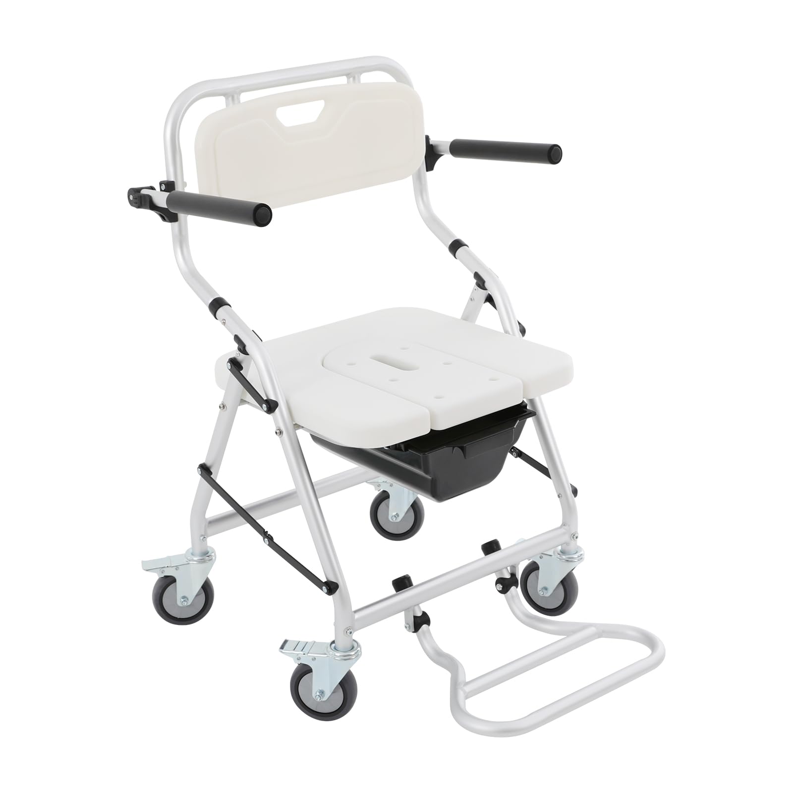 Silla de baño para silla de ducha Senior en Ancho 41 cm, Silla plegable con cubo de inodoro, ducha, ayudas de baño, silla de ruedas, antideslizante, para mayores, 150 kg