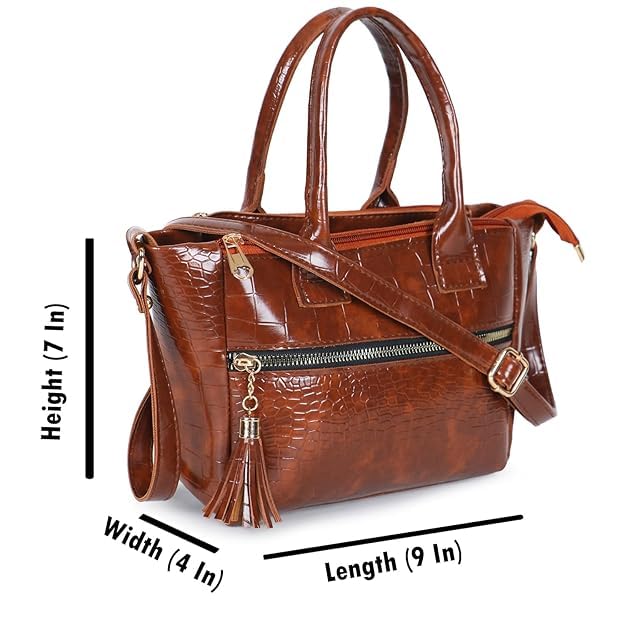 Image of AVERAA Women's Stylish Mini Handbag with Detachable Sling Strap | Croc Texture Shoulder & Crossbody Bag | Spacious Zip Closure Tote for Office, Daily & Travel Use