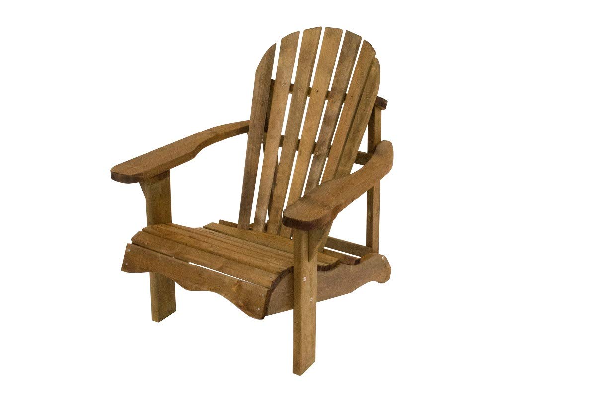 NATIV Chaise de jardin à dossier haut marron | Fauteuil de jardin en bois massif | Design dans le style d'une chaise Adirondack | Fauteuil de jardin relaxant avec larges étagères | Fauteuil