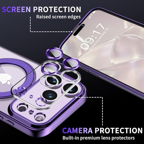 Image of Magnetic for iPhone 17 Pro Case with Invisible Stand[Compatible with MagSafe][Full Camera Lens Protector][Military Drop Protection] Shockproof Not Yellowing Clear Slim Soft for Women Men