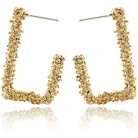 Geometric Carved Earrings S925 Silver Needle 14K Gold Plated Gifts for Valentines Birthday Anniversary Mothers Day Christmas Cover