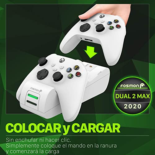 Fosmon Dual 2 MAX Cargador Compatible con Mando Xbox Series X/S (2020), Xbox One/One X/One S Elite Controller, (Doble Estación) Estación de Carga Rápida con 2x 2200mAh Ni-MH Batería Recargable -Blanco - imagen 2