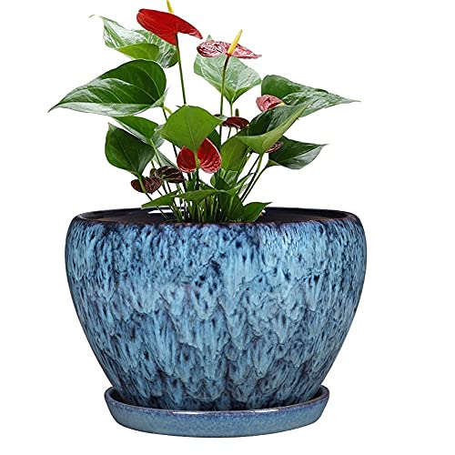 BUNCC Pots De Plantes En Céramique Maison Grain De Pierre Bleue En Céramique Grand Pot De Fleur Décoration D'intérieur Pot De Plante Verte Épaissie Respirante Jardinière De Fleurs Pour Bureaux Balcons