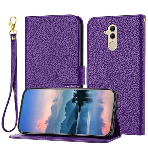 OWSIHNZBF Funda Tipo Cartera Compatible con Huawei Mate 20 Lite For Mujeres y Hombres, Funda de Piel Tapa Tarjetero, Carcasa Interior TPU a Prueba Golpes Soporte(Purple)