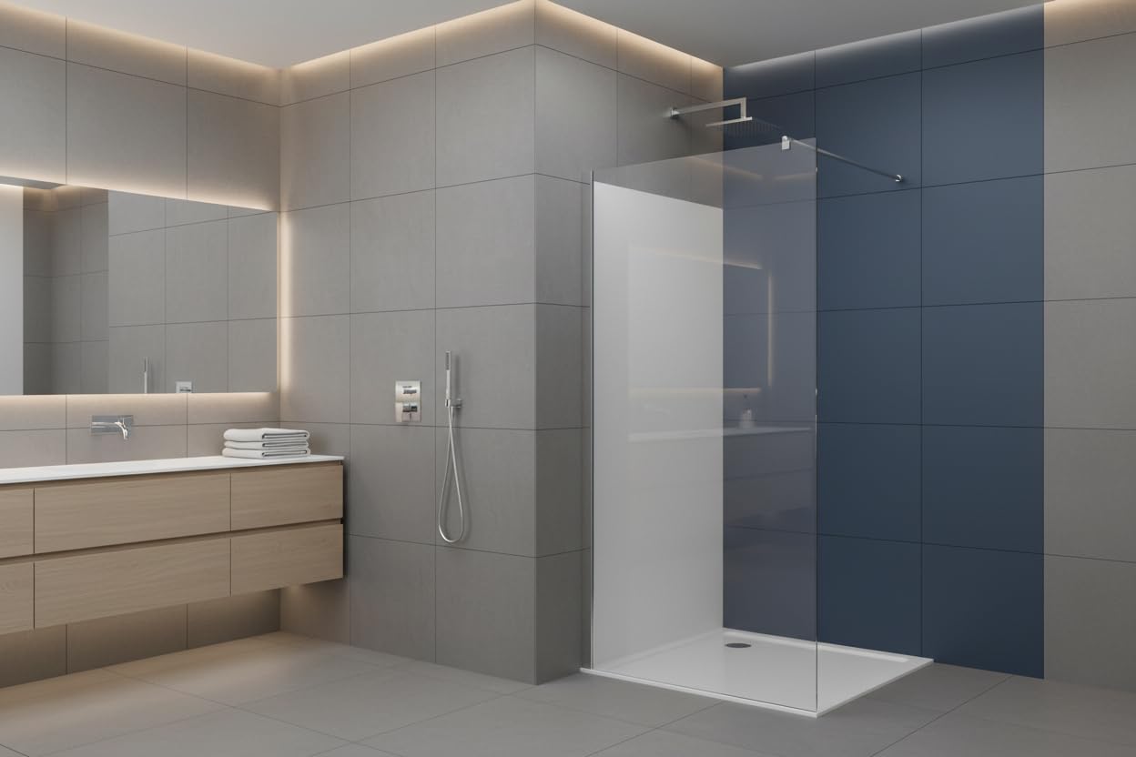 Walk in Shower Enclosure 8mm Tempered Safety Glass Wetroom Shower Screen Panel (1100mm Screen Only)