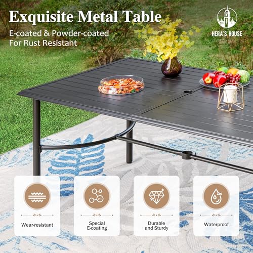 Image of HERA'S HOUSE Patio Table for 6, 67 inch Metal Dining Table w /Umbrella Hole