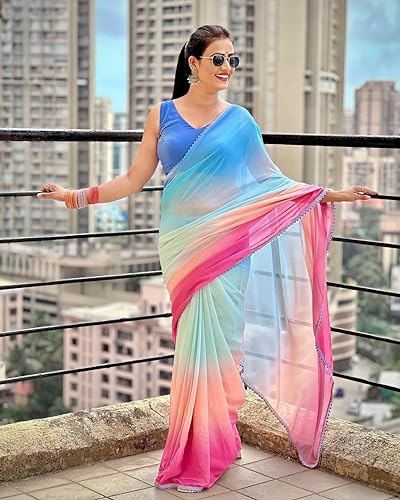 Image of Avantika Fashion Women's Amazing Plain Georgette Saree With Blouse Piece