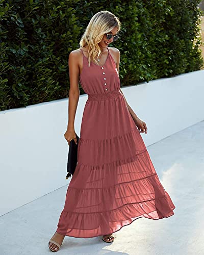 Image of PRETTYGARDEN Women's 2026 Summer Maxi Dress Spaghetti Strap Sleeveless High Waist Beach Vacation Long Sundresses
