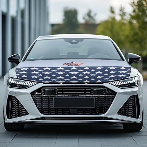 Image of Car Hood Cover Polyester Elastic Fabric Protector for Car Hood Waterproof Automotive Accessories for Most Automotive Sedans Pickup Trucks SUVs(Five-Pointed Star Flag Design)