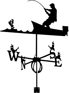 Wind Vane Fishing Scene Weathervanes Metal Stainless Steel Durable Wind Direction Measuring Tool Outdoor Roof Garden Installation Garden Decorative Weather Vanes