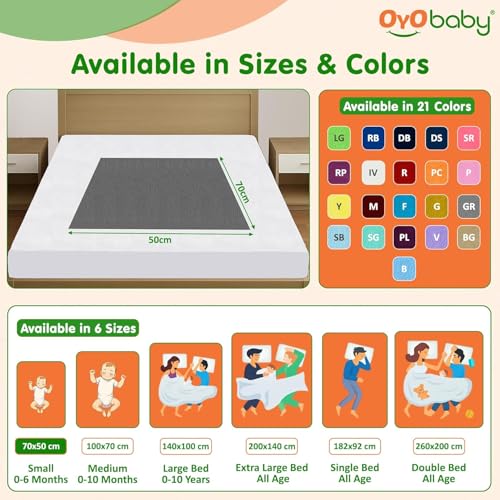 Image of OYO BABY Dry Sheet for New Born Baby Small Pack of 3 (70x50 cm) | Waterproof Reusable Baby Dry Sheet | Quick Dry, Extra Absorbent Bed Protector | Bed Protector Sheet | (Dark Blue, Salmon Rose & Grey)