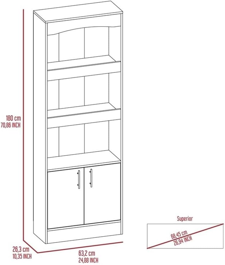 Pemberly Row Contemporary 2-Piece Engineered Wood Office Set, Light Gray Finish, Includes Aramis Desk with Hutch and Side Shelves, Dozza Bookcase with Cabinet and Display Tiers, Compact Home Office