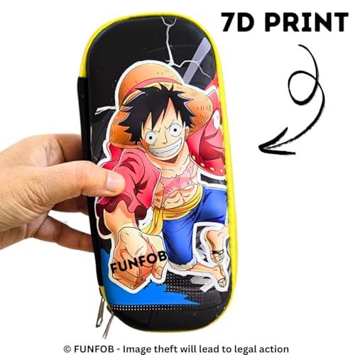 Image of FUNFOB Anime Pencil Box for School College Other Stationery Products Pencil Pouch Travel or Cosmetic Case | Luffy Black Red 7D