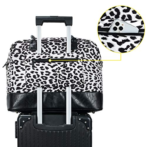 Weekend Bag for Women Leopard Travel Duffle Carry on Bags Overnight Tote with Zipper Luggage Sleeve(Black)