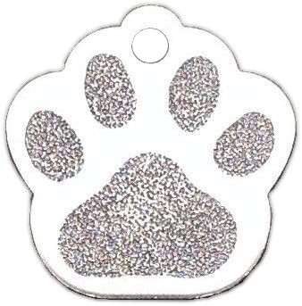 io tags Large Paw Print Pet ID Tag Custom Diamond Engraved Dog Cat Personalized Aluminum (Silver)