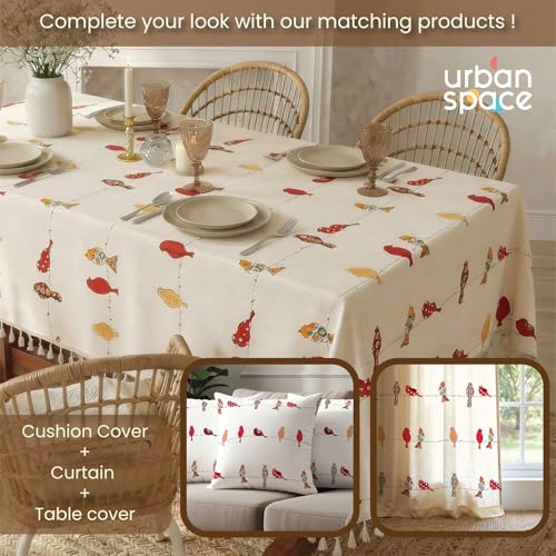 Image of Urban Space 100% Cotton Square Dining Table Cover, Printed Anti Skid Table Cloth for Dining /Center Table, for Upto 4 ft x 4 ft Table (Size - 48 inch x 48 inch - Square, Humming Bird Red)