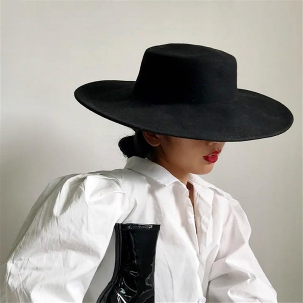 SaoBiiu Chapeau Fedora Français À Gros Bord pour Femmes, 10CM, Chapeau Derby en Laine d'hiver, Chapeaux De Jazz De Mariage, Chapeau en Feutre À Dessus Plat