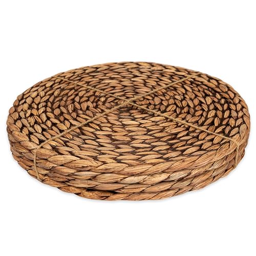 CENBOSS Woven Placemats (11.8″ Set of 4, Brown Wash) Round Placemat, Wicker Place mats, Rattan Place mat, Plate Chargers