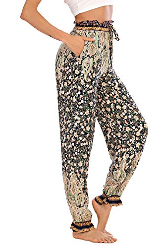 Calça feminina Love Welove com estampa de verão para ioga e harém com babados elásticos e cintura al