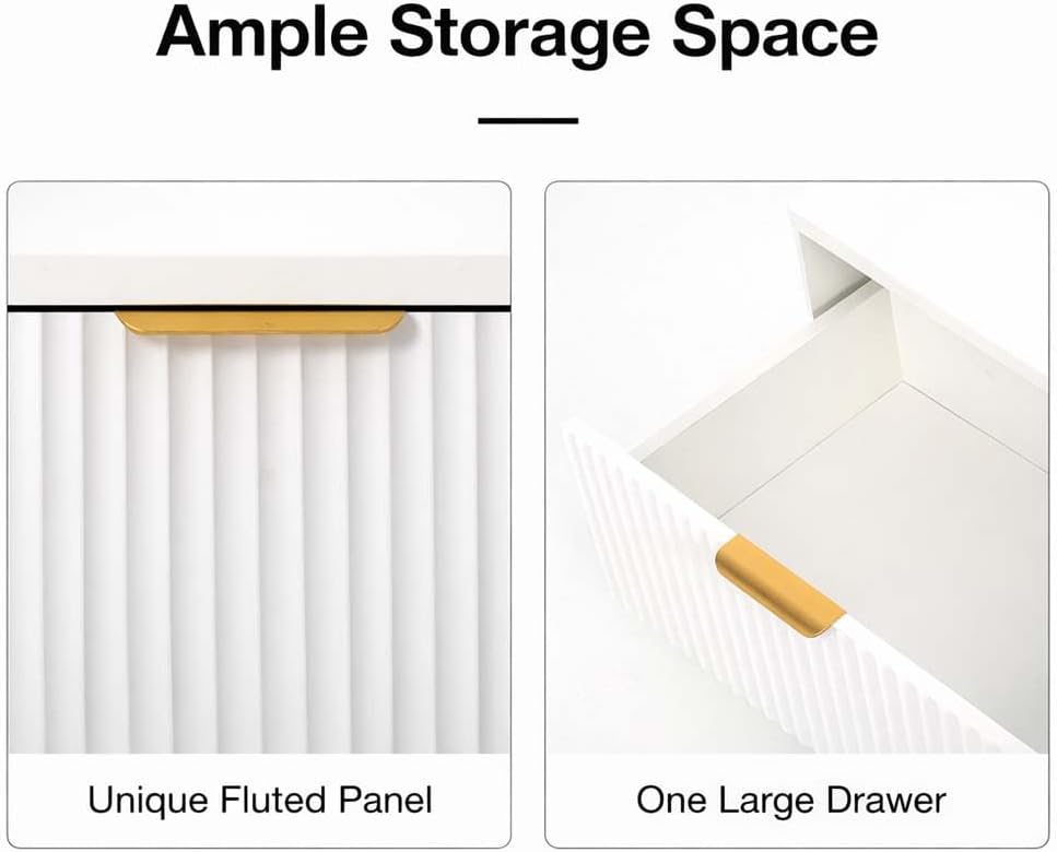 Pamapic Fluted Kitchen Pantry, Modern Side Table with Storage, White