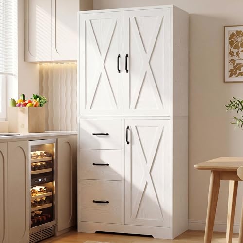 IRONCK Pantry Cabinet, 67.5 inch Tall Storage Cabinet with 3 Doors & Drawers, Farmhouse Kitchen Cabinet with Adjustable Shelves, 5 Tier Freestanding Cupboard for Kitchen - Image 4