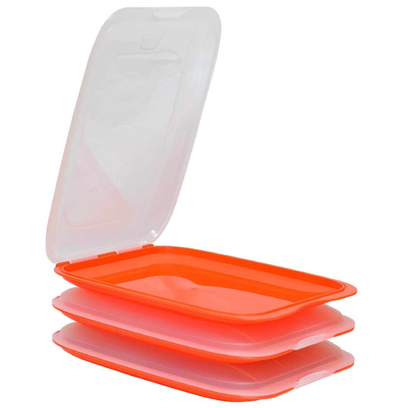 Gariella - stackable food boxes, food storage container for cold cuts. Sausage containers. Perfect order in the fridge. Pack of 3. Colour: orange, dimensions: 25 x 17 x 3.3 cm