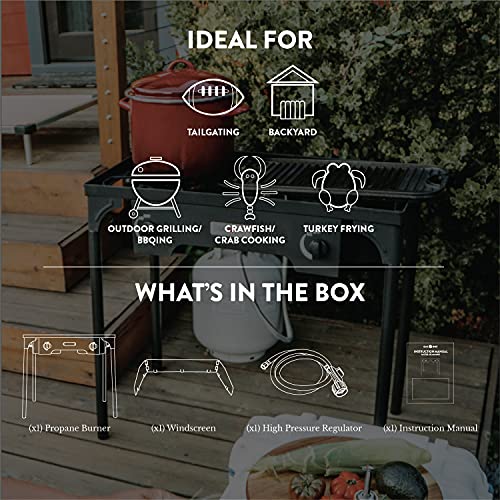 Gas-One-Propane-Double-Burner-Two-Burner-Camp-Stove-with-Windscreen-Outdoor-High-Pressure-Propane-2-Burner-Adjustable-PSI-Regulator-and-4ft-Steel-Braided-Hose-With-Removable-Legs