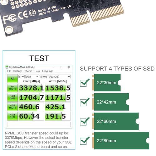 Valuegist PCIe Adapter for M.2 NVMe Mkey, PCI-e 4.0 X4 Card Supports NGFF M2 M-Key SSD, PCIe NVMe Adapter Full Profile Bracket