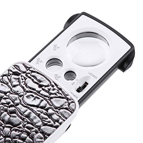 Tiiyee Juwelierlupe, 30 x 60 x 90 x Beleuchtete Augenlupe Schmuck Vergrößerung Glas Schlaufe Vergrößerungsglas Slide Out Pocket Lupe mit LED Tragbare Edelsteine Rocks Münzen Antiquitäten Modelle Foto