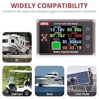 BINTA Monitor batteria shunt 500A 8-100V Schermo a colori da 2,4 pollici per batterie Lifepo4 al litio sigillate gel allagato, retroilluminazione impermeabile monitor batteria con copertura scorrevole