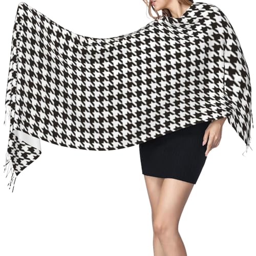 Scarf For Women Houndstooth Black And White Pashmina Shawl Wraps For Women Travel Scarves Evening Dresses With Tassels3