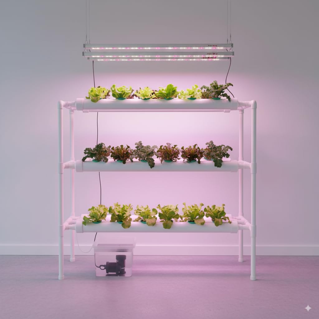 Kit de cultivo hidropónico, sistema montado en la pared con 36 sitios de plantas, tuberías de grado alimenticio, bomba de agua, temporizador, cesta nido y esponja para verduras de hoja