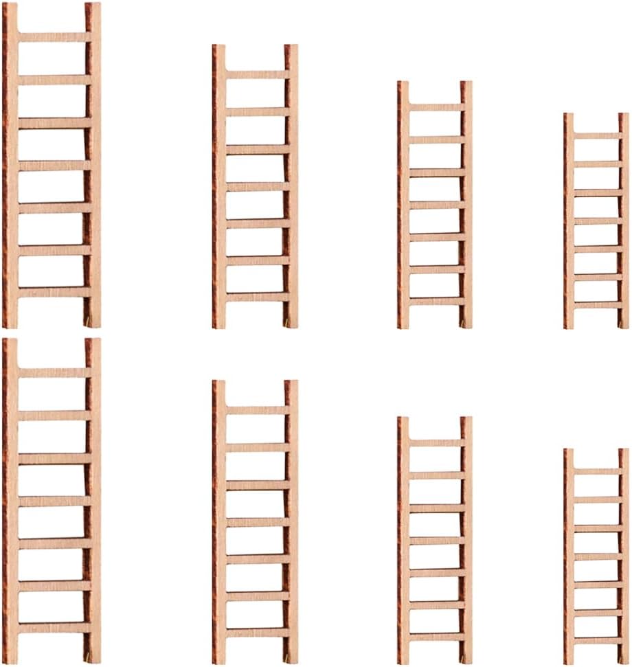 BESTonZON 8Pcs Mini Wooden Ladder Set 5.9 Inch Dollhouse Accessories for Crafting DIY Landscape Garden and Sand Table Decoration